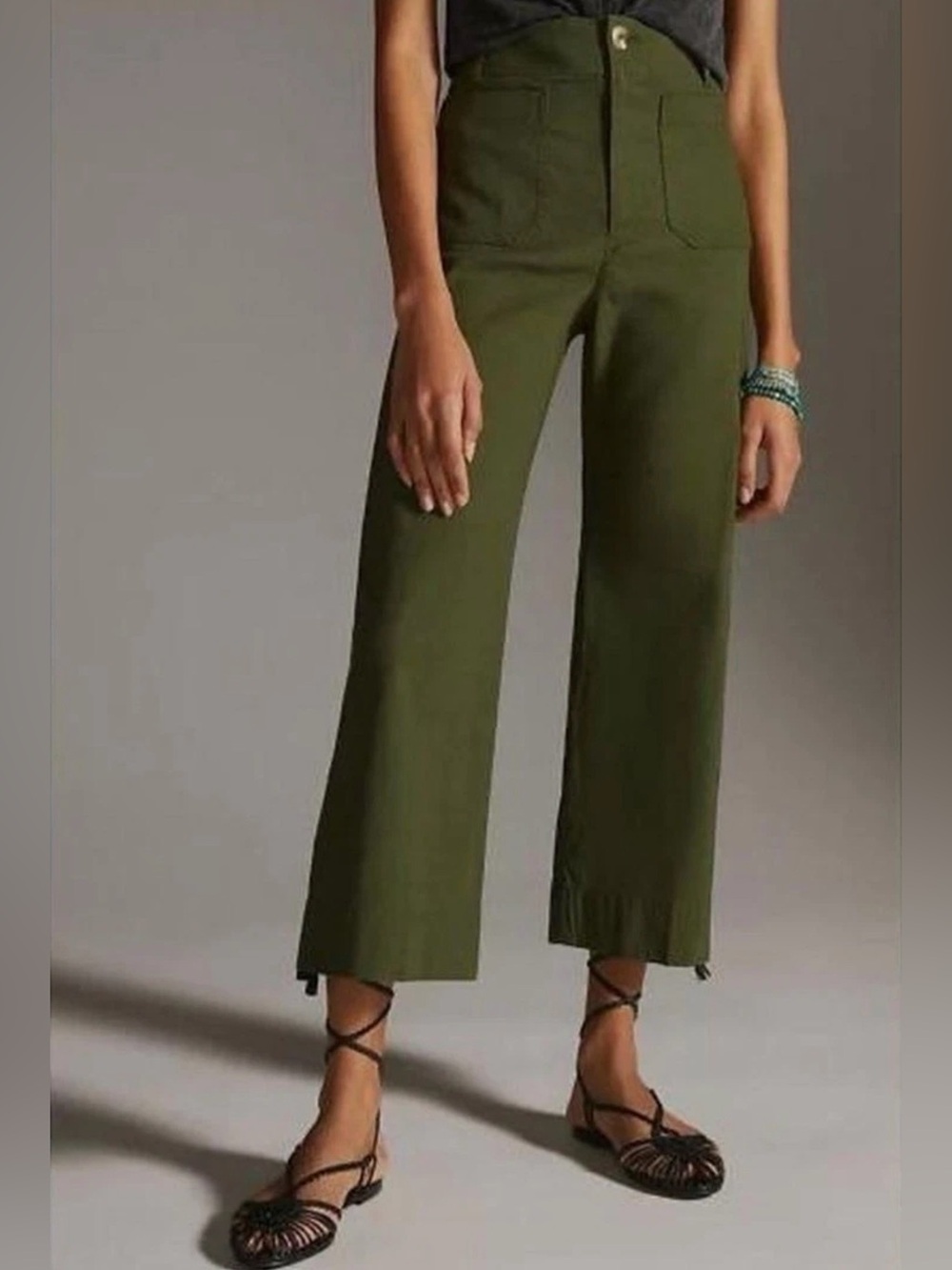 MAEVE The Colette Wide Leg Crop Pants Olive Magic Fabric 25